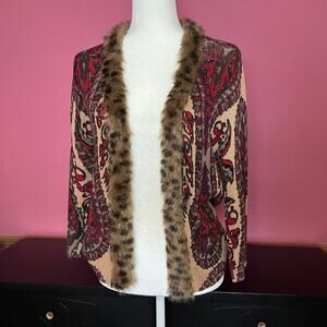 Sharon Young Paisley Print Open Front Cardigan Womens M